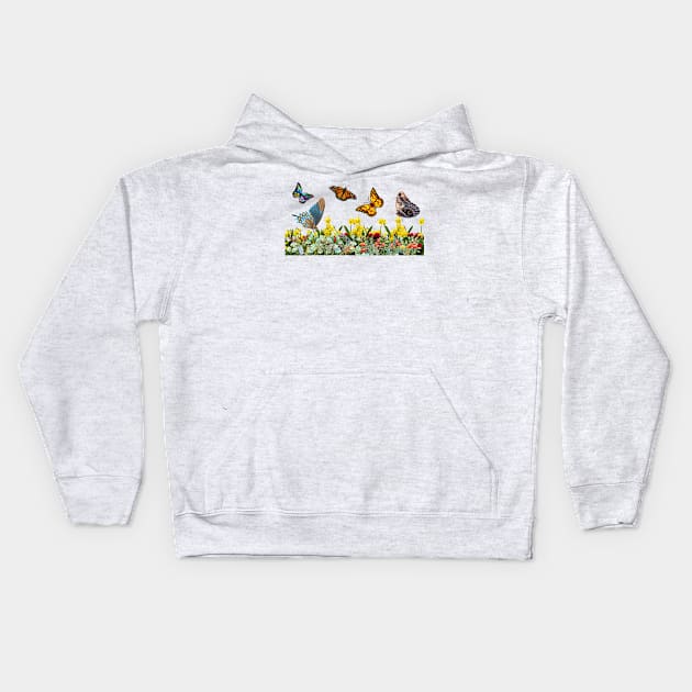 Butterfly Flower Garden With Tulips, Rose Buds, and Daisies Kids Hoodie by Glenn’s Credible Designs